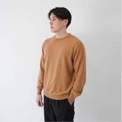 ベビーカシミヤ　クルーネック　メンズ　Mサイズ　【キャメル】【178002-1】