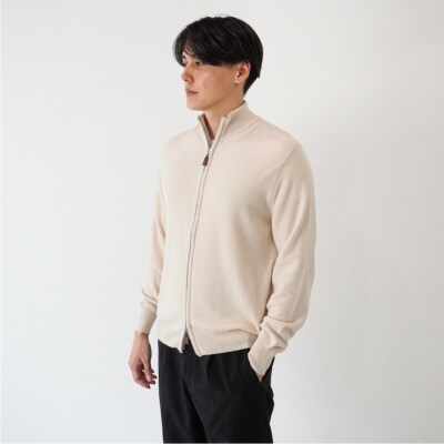 ベビーカシミヤ　フルジップ　メンズ　Lサイズ　【ベージュ】【178003-1】