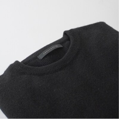 ベビーカシミヤ　クルーネック　メンズ　Mサイズ　【ブラック】【178002-3】