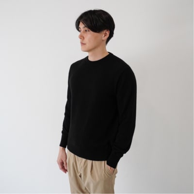 ベビーカシミヤ　クルーネック　メンズ　Mサイズ　【ブラック】【178002-3】