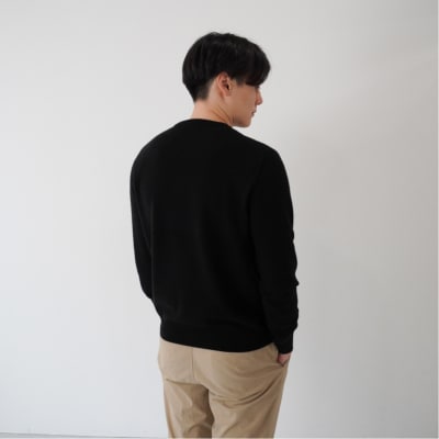 ベビーカシミヤ　クルーネック　メンズ　Mサイズ　【ブラック】【178002-3】