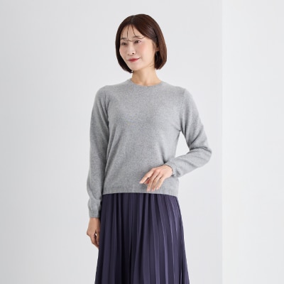 ベビーカシミヤ　クルーネックセーター　レディース　Lサイズ　【グレー】【178007-1】
