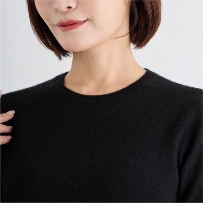 	ベビーカシミヤ　クルーネックセーター　レディース　Lサイズ　【ブラック】【178007-2】