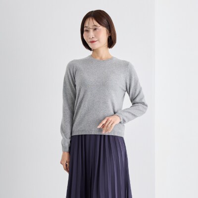 ベビーカシミヤ　クルーネックセーター　レディース　Mサイズ　【グレー】【178008-1】