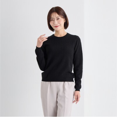ベビーカシミヤ　クルーネックセーター　レディース　Mサイズ　【ブラック】【178008-2】
