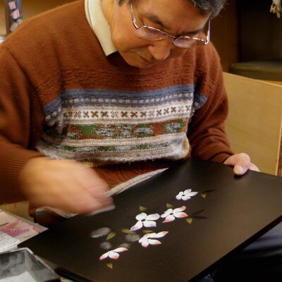 蒔絵調 ダストボックス L角 9.5L 波 ブラック 和室に日本の美を添えるくず入れ