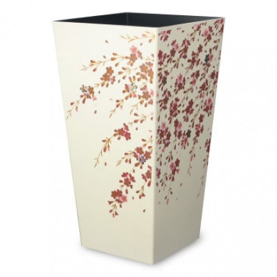 蒔絵調 ダストボックス L角 9.5L 桜 ホワイト 和室に日本の美を添えるくず入れ
