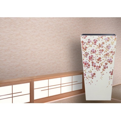 蒔絵調 ダストボックス L角 9.5L 桜 ホワイト 和室に日本の美を添えるくず入れ