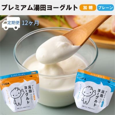 【定期便12ヶ月】YUDA「プレミアム湯田ヨーグルト」加糖・プレーン