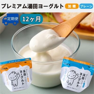 【定期便12ヶ月】YUDA「プレミアム湯田ヨーグルト」加糖・プレーン