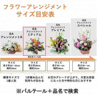 【ブルーパープル系】季節のフラワーアレンジメントミディアム