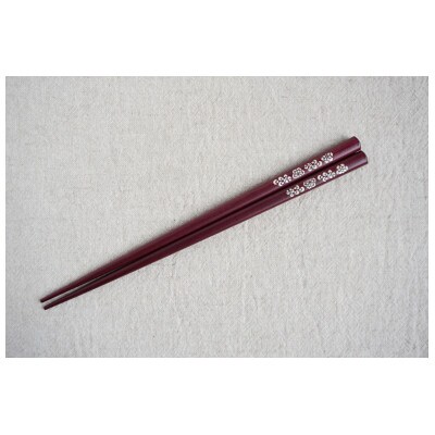 夢工房　貝象嵌箸　「唐花文様(宝相華)」　銘木・パープルハート　21.5cm　箸1膳