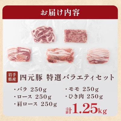 GIFTON 岩手県産 四元豚 厳選カット肉 ロース バラ 肩ロース モモ ひき肉 計1.25kg