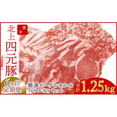 【毎月定期便】岩手県産四元豚厳選カット肉 ロース バラ 肩ロース モモ ひき肉 計1.25kg全6回