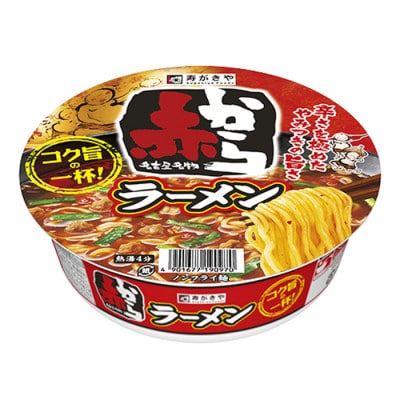 寿がきや　カップ赤からラーメン　1箱(12食入)赤から監修　タイアップ商品　ノンフライ麺使用