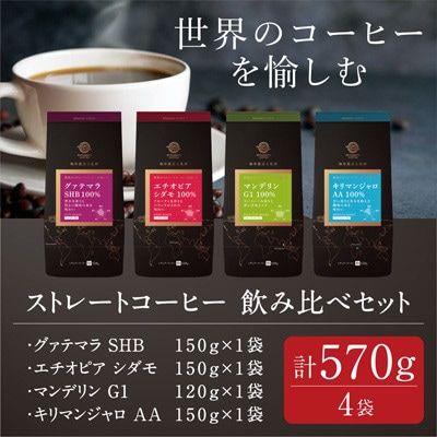 三本珈琲 ストレートコーヒー レギュラーコーヒー (粉) 飲み比べセット 計570g