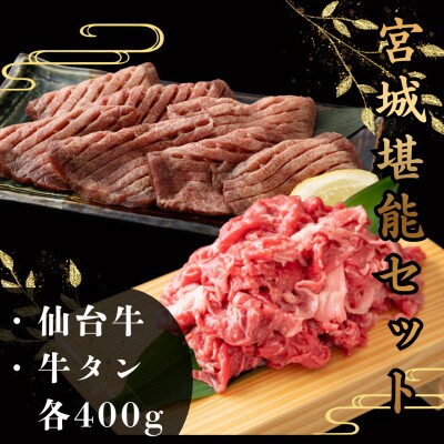 【お肉の宮城県堪能セット】厚切り牛タン塩味・仙台牛切り落とし　各400g