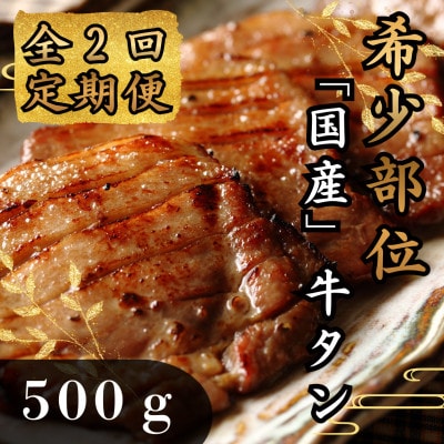 【毎月定期便】国産牛タン 希少部位 焼き肉用 塩味 500g全2回