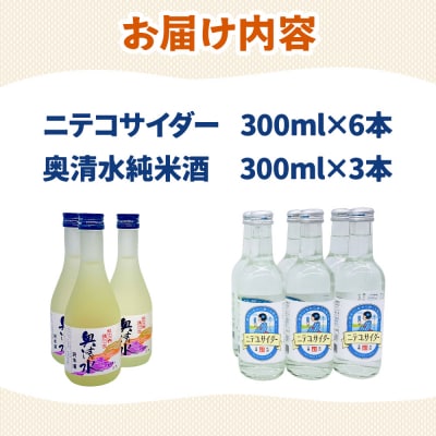 炭酸飲料 日本酒 ニテコサイダー6本と奥清水純米酒3本のセット|01_amd-620101ab