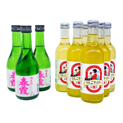 炭酸飲料 日本酒 りんごサイダー6本と春霞純米酒3本のセット|01_amd-620101ba