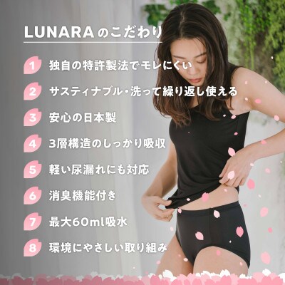 ルナーラ吸水サニタリーショーツ【スタンダード】　LLサイズ　ブラック1枚　ベージュ1枚