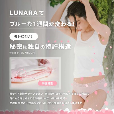 ルナーラ吸水サニタリーショーツ【スタンダード】　LLサイズ　ブラック1枚　ベージュ1枚