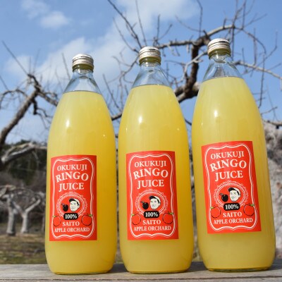 奥久慈りんごジュース(ストレート)1000ml×3本(化粧箱入り)茨城県大子町 斉藤りんご園