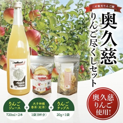 三村観光りんご園が誇る奥久慈りんご尽くしセット(ジュース720ml×2本・林檎香茶1袋・チップス1袋
