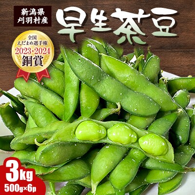 新潟県刈羽村産　早生茶豆3kg(500g×6パック)
