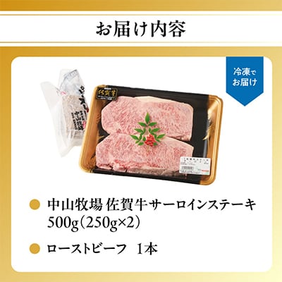 中山牧場 佐賀牛サーロインステーキ 500g+ローストビーフ1本【C083】