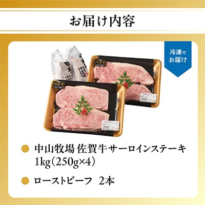 中山牧場 佐賀牛サーロインステーキ 1kg+ローストビーフ2本【C084】