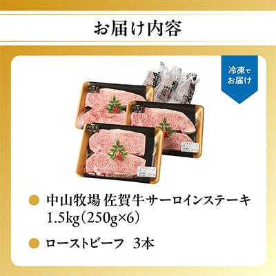 中山牧場 佐賀牛サーロインステーキ 1.5kg+ローストビーフ3本【C085】