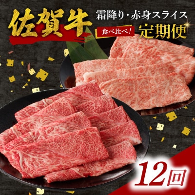 【毎月定期便】中山牧場 佐賀牛霜降り・赤身スライス食べ比べセット1.2kg【Z123_12】全12回