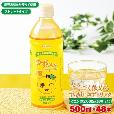 【毎月定期便】ゆずドリンク 500ml (48本) ペットボトル ゆずだもん。(伊佐市)全6回