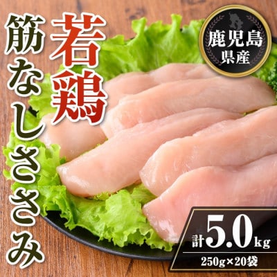 鹿児島県産 若鶏筋なしささみセット (計5kg・250g×20袋) isa710(伊佐市)