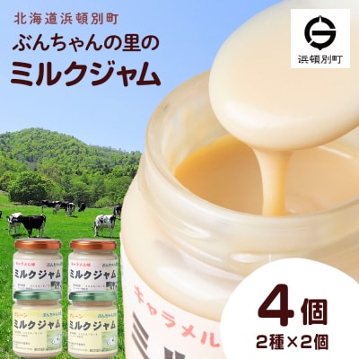 北海道 ぶんちゃんの里 ミルクジャム 4個セット(プレーン×2個、キャラメル×2個) 手作り 瓶