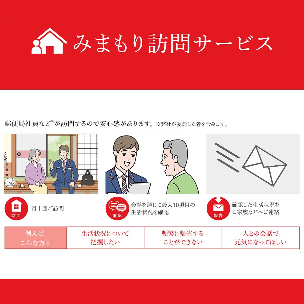 郵便局 見守り みまもり 会話 安心 家族 確認「みまもり訪問サービス」(12カ月間)