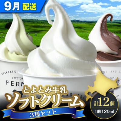 【2026年9月配送】とよとみ牛乳ソフトクリーム【120ml 3種類 計12個】