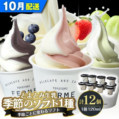 【2025年10月配送】とよとみ牛乳ソフトクリーム【季節のミックス1種類 120ml×12個】