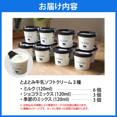 【2025年12月配送】とよとみ牛乳ソフトクリーム【120ml 3種類 計12個】