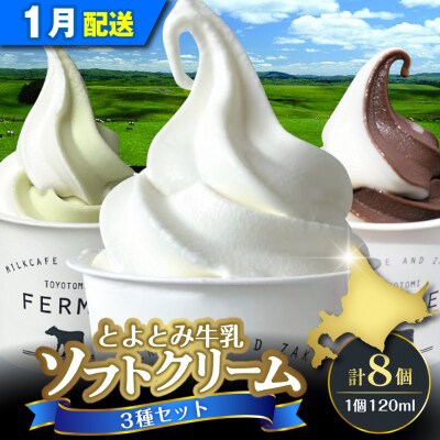 【2026年1月配送】とよとみ牛乳ソフトクリーム【120ml 3種類 計8個】