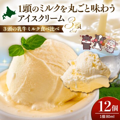 1頭のミルクを丸ごと味わうアイスクリーム 80ml×12個《牛3頭セット》【石原牧場】