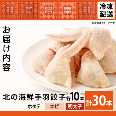 北海道産鶏肉を使った海鮮手羽先餃子【北の海鮮手羽ぎょうざ】30個セット(10個×3種)配送地域限定