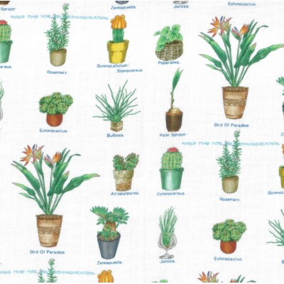 麻100%観葉植物柄プリント半袖シャツ M 白(c/#11)_0139-004-S06-1