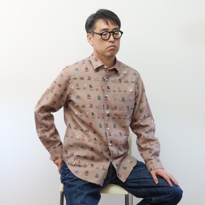 CLOFT 長袖プリントシャツ ”チェアー家具” 綿麻ツイル M_0139-011-S07-1