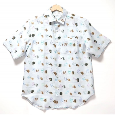 CLOFT 麻100%半袖オリジナルプリントシャツ”人と犬柄”絆柄 L_0139-031-S07-2