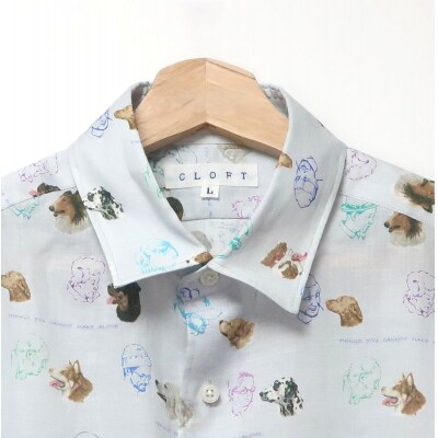 CLOFT 麻100%半袖オリジナルプリントシャツ”人と犬柄”絆柄 L_0139-031-S07-2