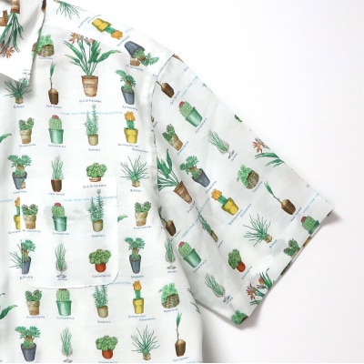 CLOFT 麻100%半袖シャツ”サボテン多肉植物柄”(ホワイト)XL_0139-029-S07-3