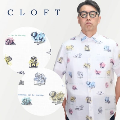 CLOFT 半袖シャツ”ブルドック柄”犬柄(ホワイト×チャコール)L_0139-024-S07-2