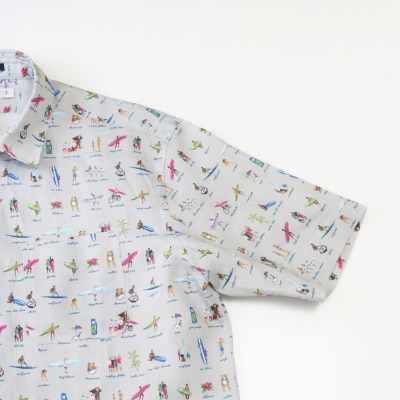 CLOFT 麻100%半袖オリジナルプリントシャツ”サーファー柄” M_0139-026-S07-1